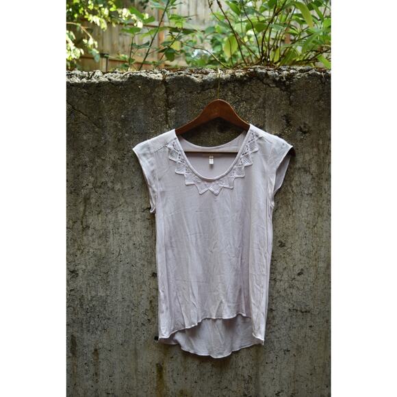 Rebecca Taylor Blush Pink Cap Sleeve Top with Embroidered Lace Neckline – Size S - Picture 1 of 5